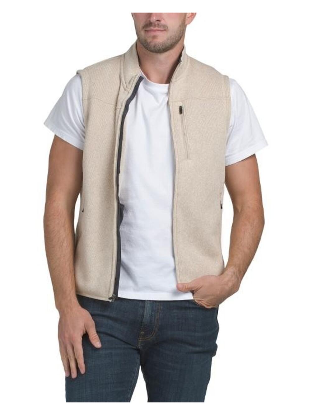 Rhone Fleece Vest Mens Small Oatmeal Heather Full Zip Zippered Pockets $118 MSRP